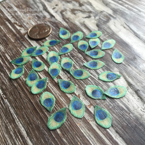 Miniature Edible Peacock Feathers on Wafer Paper