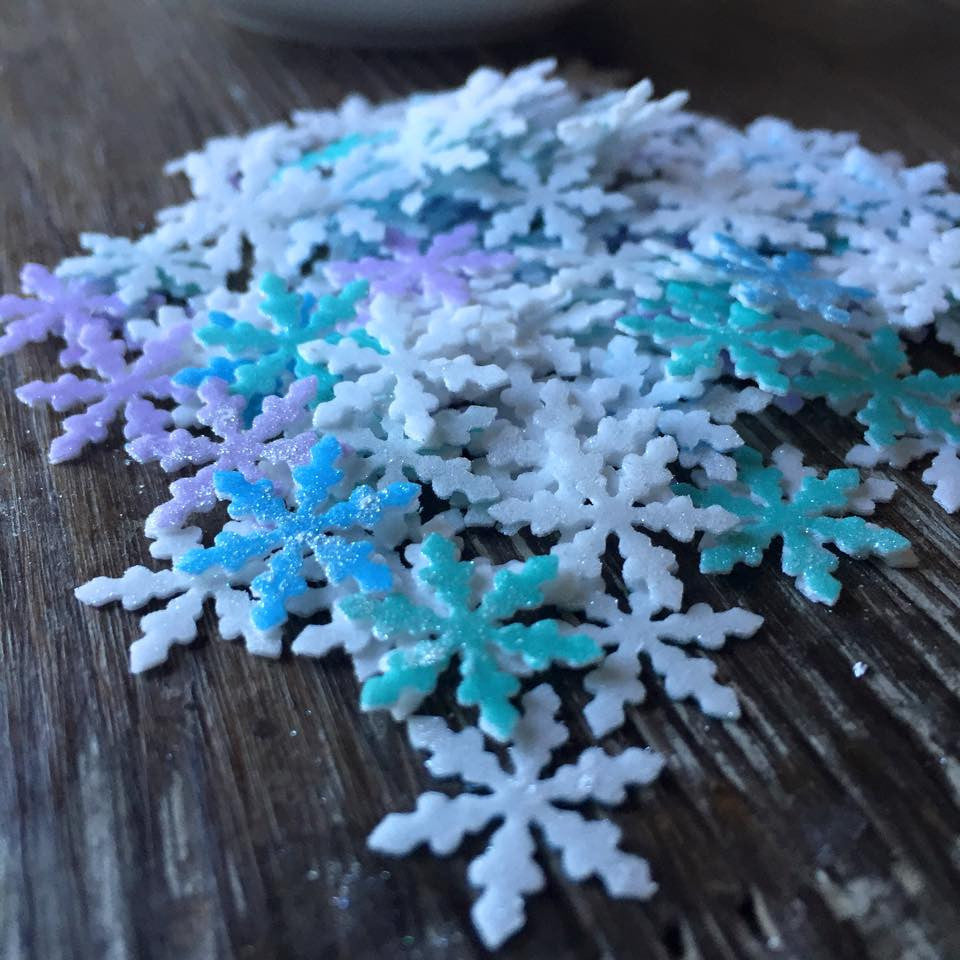 Edible Snowflakes Sprinkles Infused with Flash Dust Glitter for