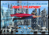 Flying Super Hero Invitation Design - Never Forgotten Designs
