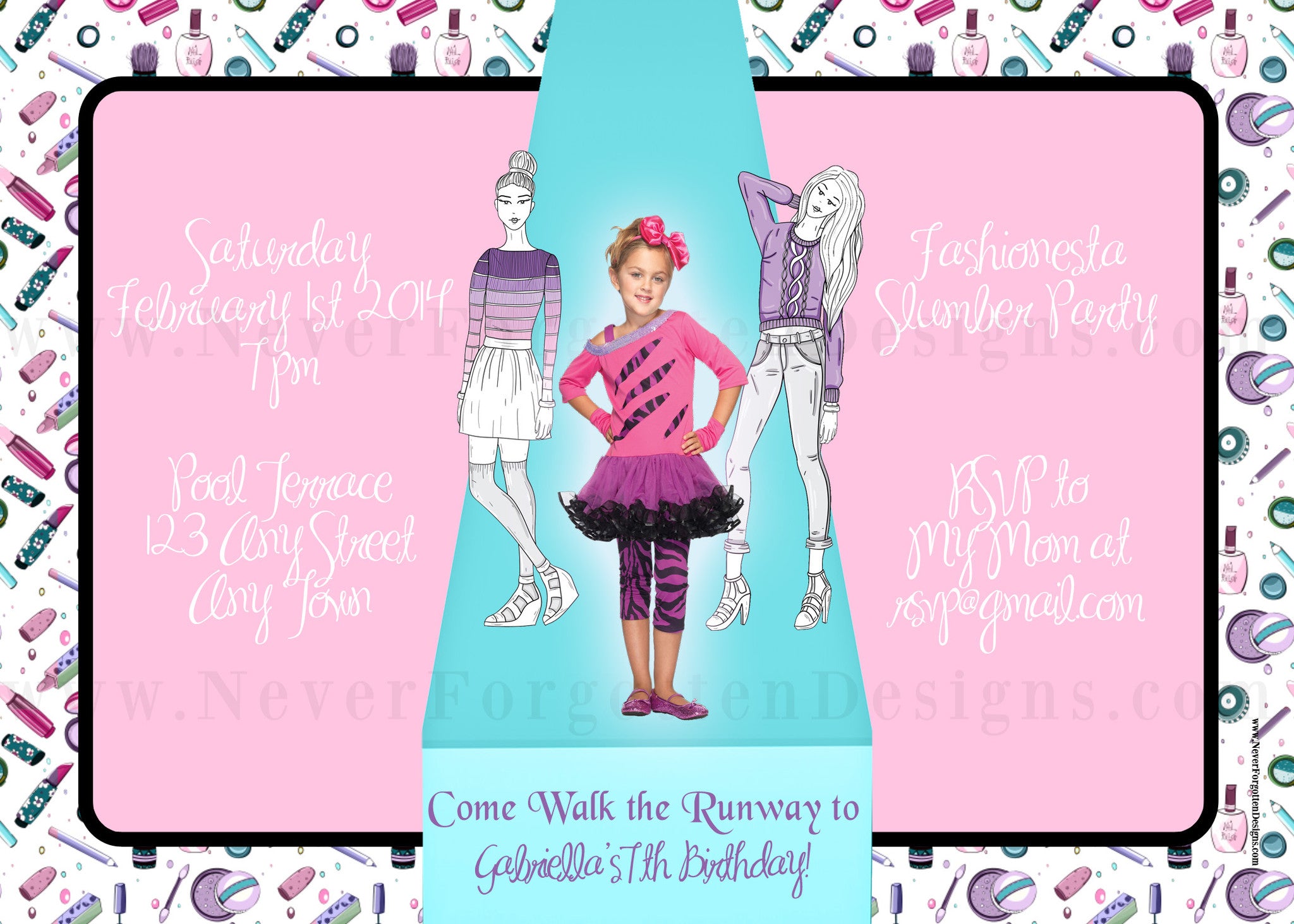Fashionista Runway Photo Birthday Party Invitation - Never Forgotten Designs