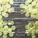 Edible Gold Sequin on 1/4" Edible Paper Hand Painted Golden Sequins
