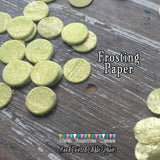 Edible Gold Sequin on 1/4" Edible Paper Hand Painted Golden Sequins - Never Forgotten Designs