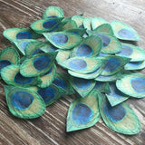 2" Edible Peacock Feathers on Wafer Paper 2 Inch Traditional Color
