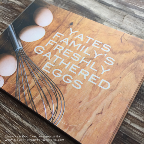 Eggs and Whisk Freshly Eggs Designer Egg Carton Labels with Premium Printing - Never Forgotten Designs