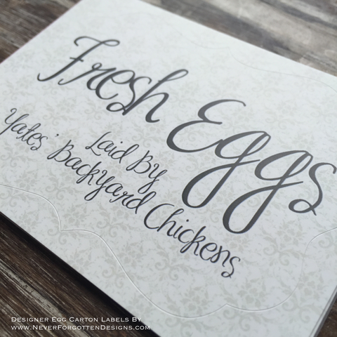 Damask Fresh Eggs Designer Egg Carton Labels with Premium Printing - Never Forgotten Designs