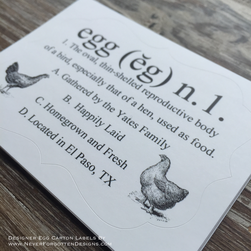Egg Definition Fresh Eggs Designer Egg Carton Labels with Premium Printing - Never Forgotten Designs