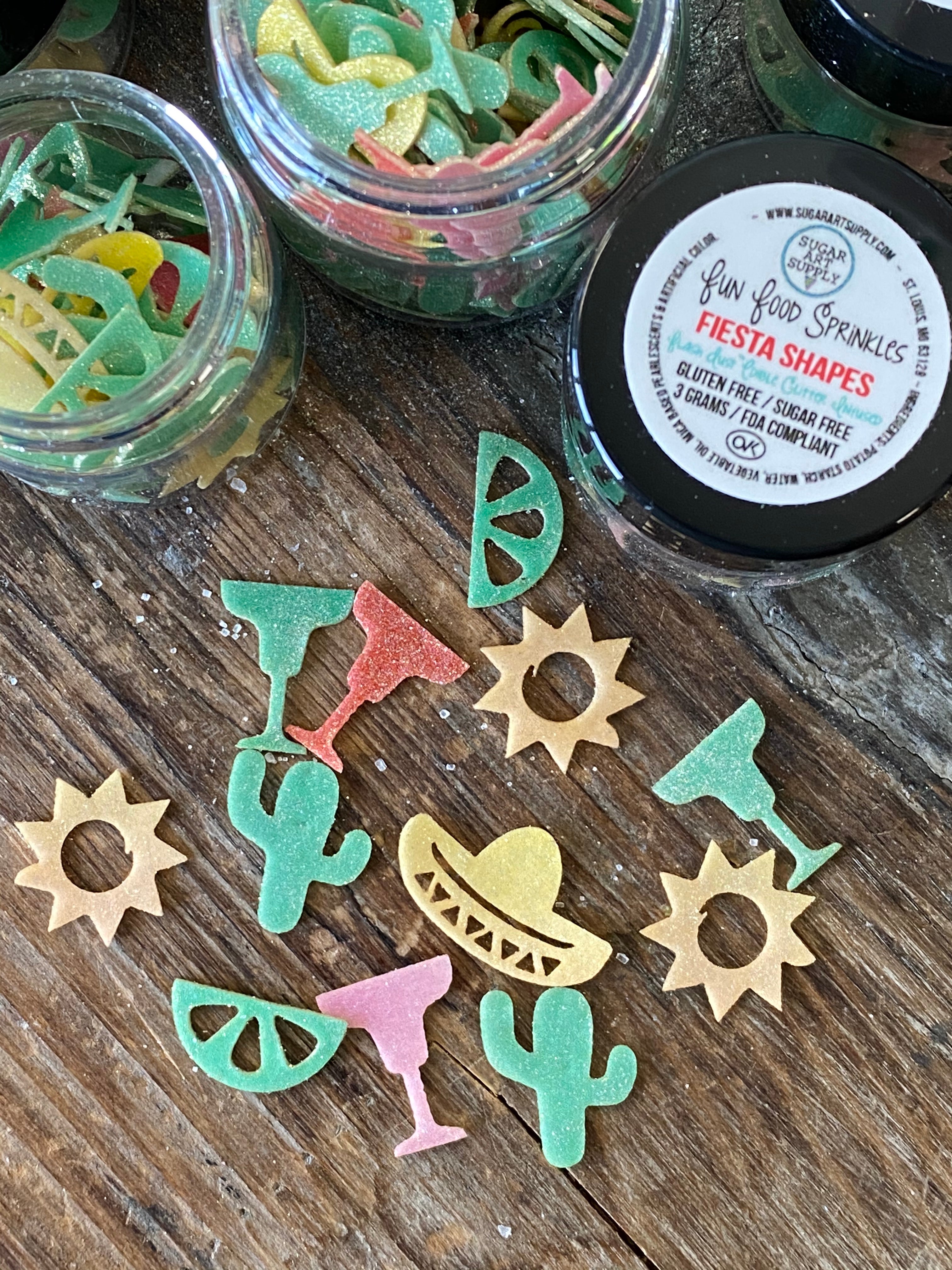 Fiesta Shapes Cactus Margarita Sombero Lime Sun Edible Fun Food Sprinkles