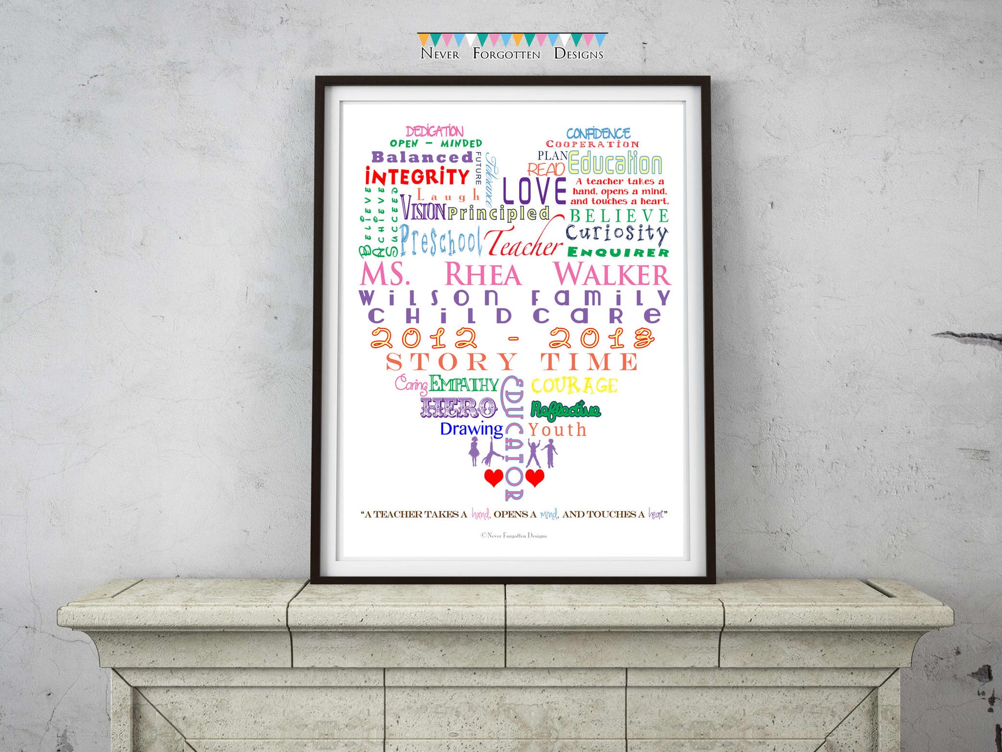 Teacher Educator Word Art Typography Heart Gift Design - Never Forgotten Designs