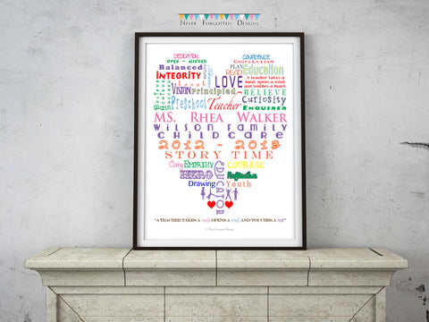Teacher Educator Word Art Typography Heart Gift Design - Never Forgotten Designs