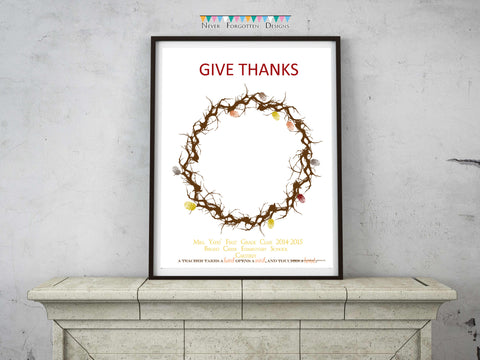 Personalized Thanksgiving Fingerprint Wreath Gift Design - Never Forgotten Designs