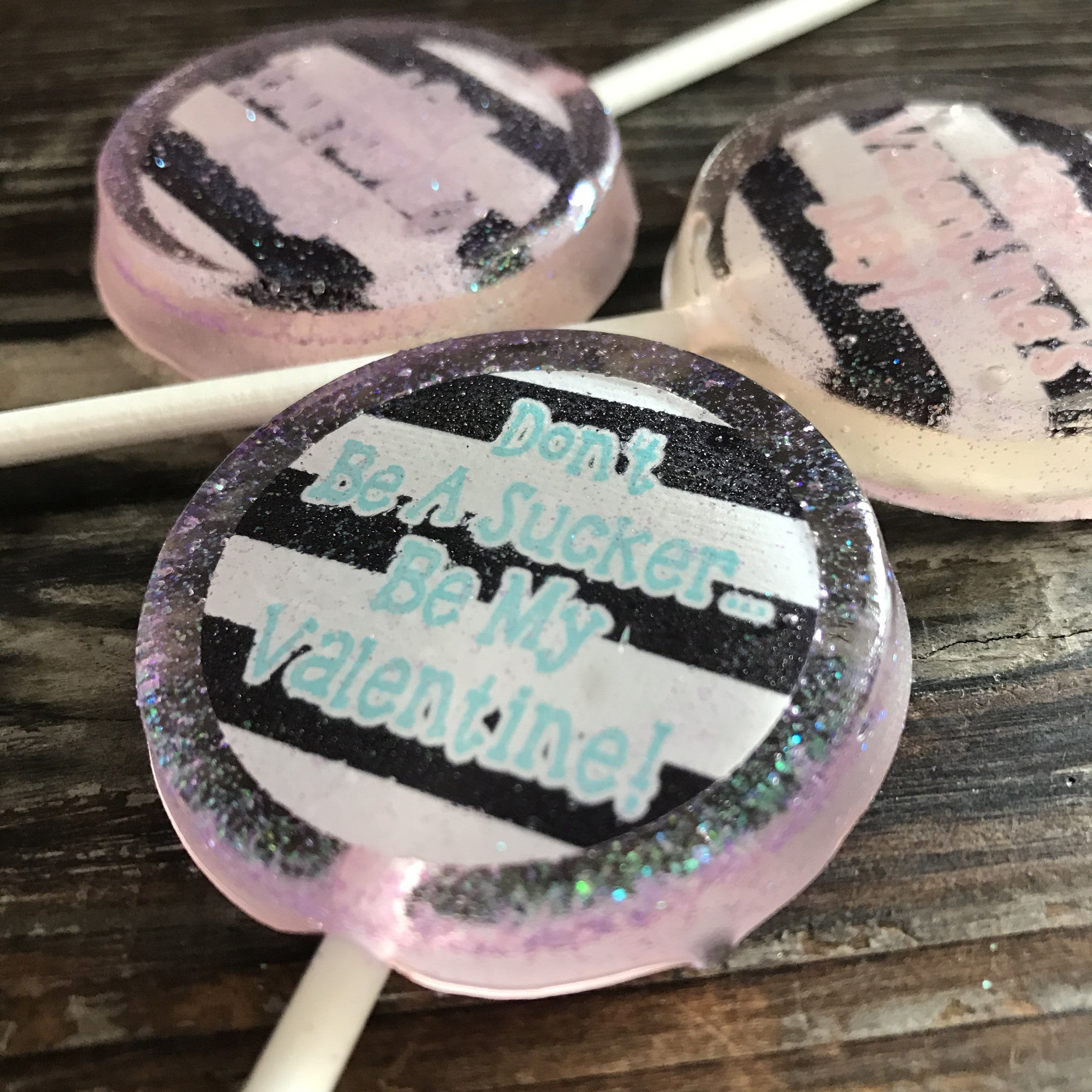 Valentine's Day Sucker Black & White Stripe Lollipop Favors